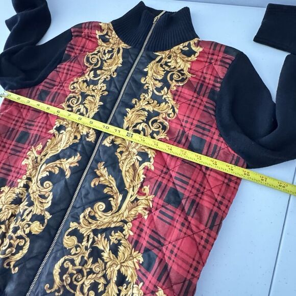 Ralph Lauren Sz L Black Knit Gold Baroque Cotton Quilted Front Zip Cardigan - Picture 8 of 13
